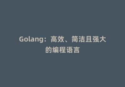 Golang：高效、简洁且强大的编程语言